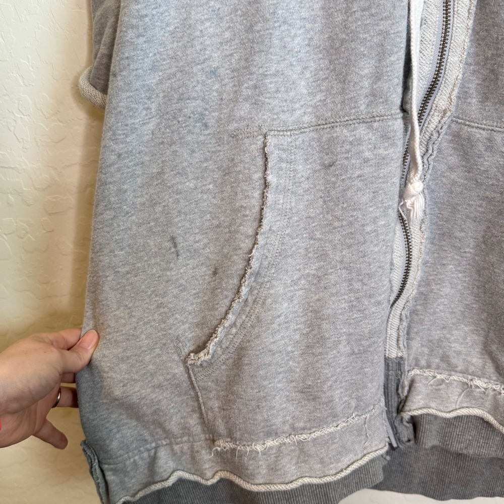 We The Free Free People Oversized Beach Grunge Zip Hoodie Gray Large Distressed - Picture 7 of 12